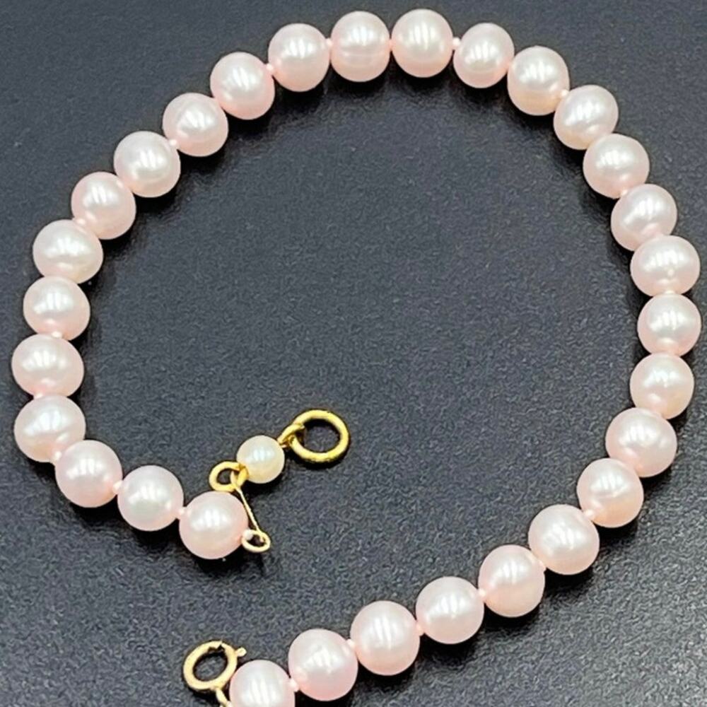 JCM‎ Jacmel 10k Gold Clasp Freshwater Baby Pink Pearl Bracelet 8” - Picture 4 of 11